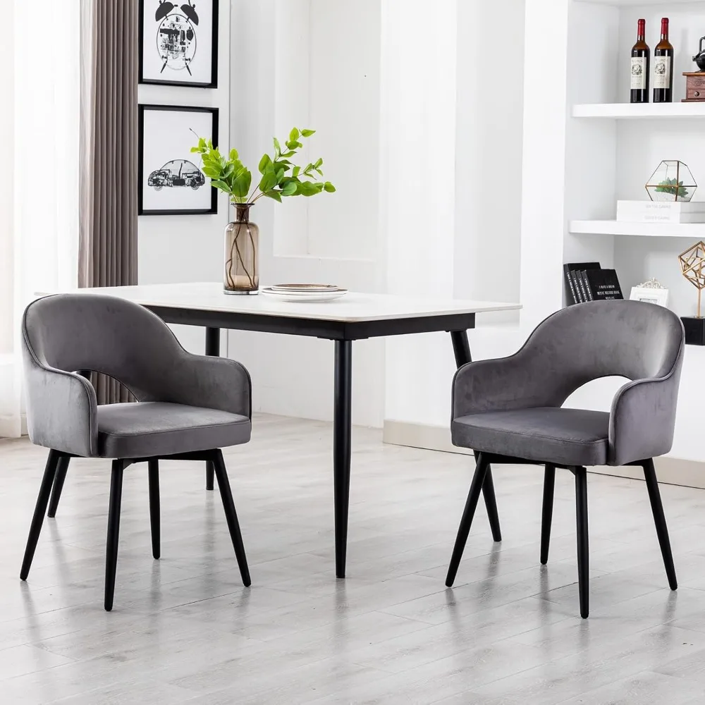 

Pair of Swivel Dining Chairs: Velvet-Covered Modern Accent Chairs for Home Office Desk