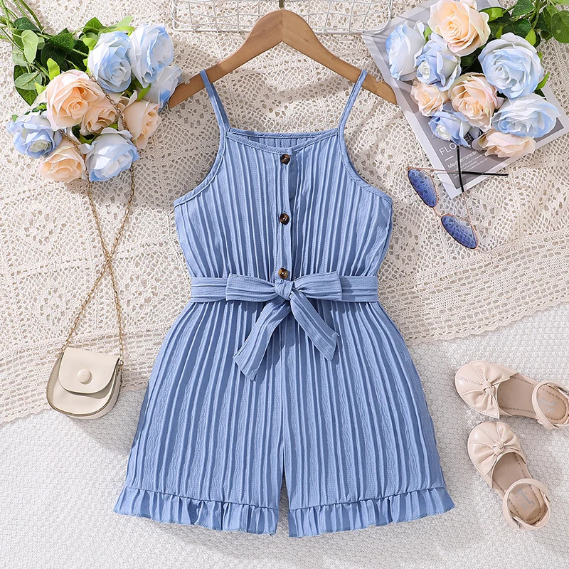 Summer New Girl Baby Strap Shorts 4-7 Years Old Casual Fashion Comfortable Girl Strap Shorts With Belt