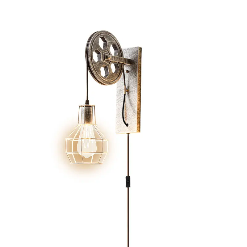 

Rural retro wall lamp industrial wind background wall decoration pulley lamp