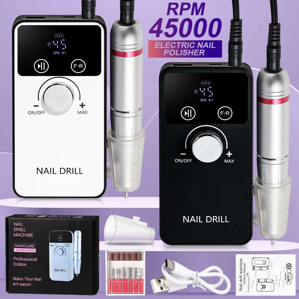 45000RPM Professional Electric Nail Drill Machine Rechargeable Nail Drill for Gel Nail Polish Portable Nail File Manicure Tool