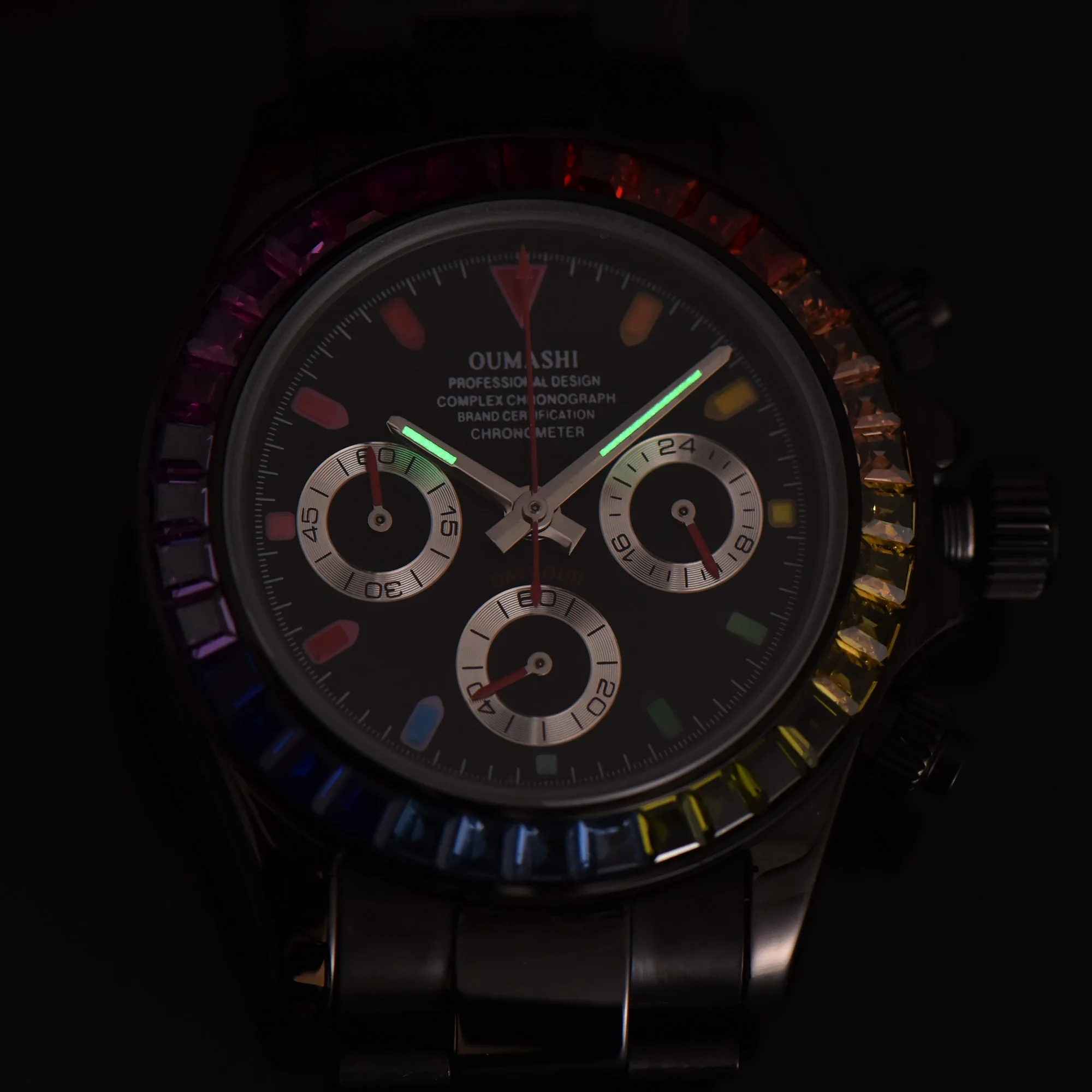 OUMASHI-reloj de cuarzo deportivo para hombre, cronógrafo de piedras preciosas con diamantes de colores, Diseño modificado VK63, zafiro, acero 316