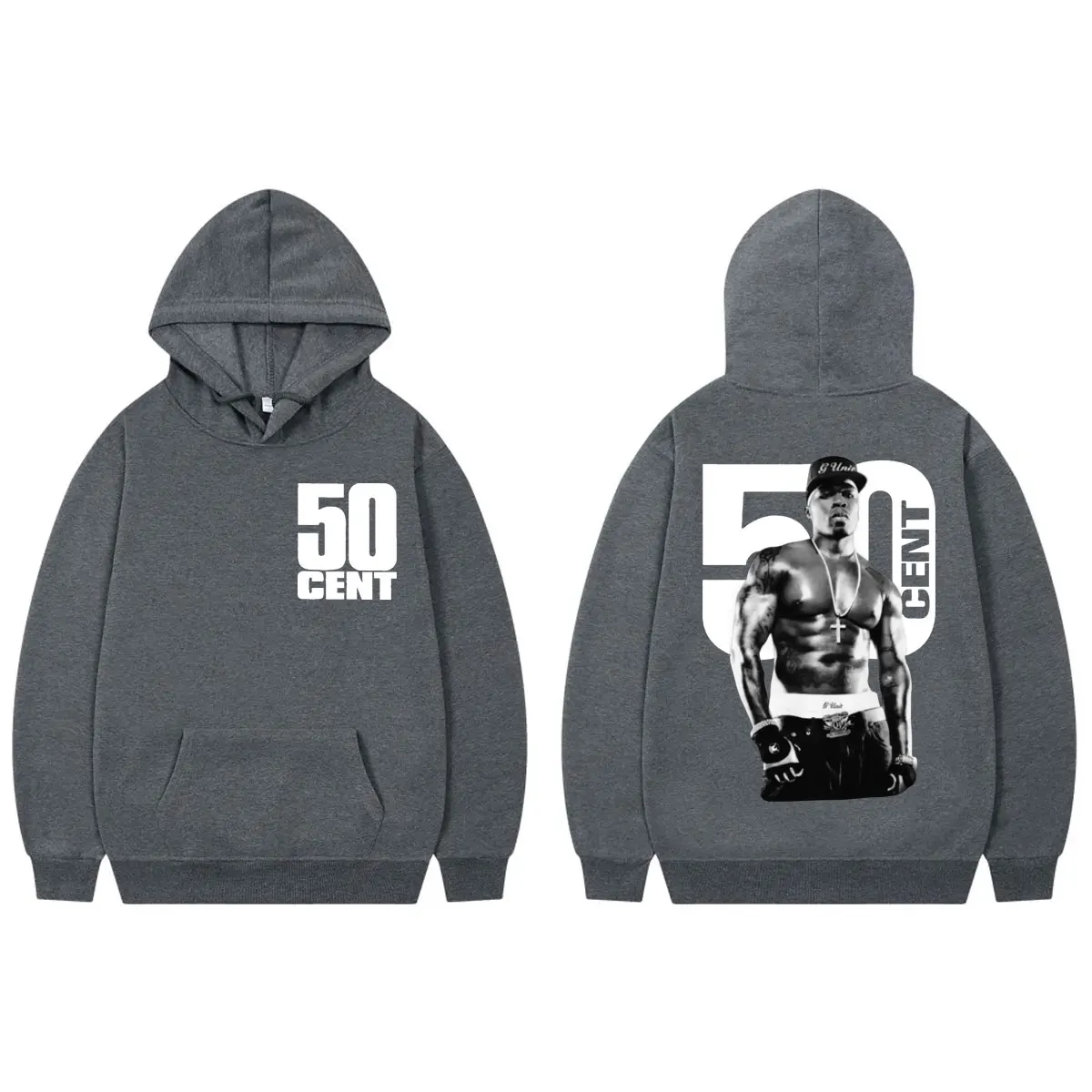 مغني الراب 50 سنت مزدوجة الوجهين طباعة هوديي الرجال النساء الهيب هوب خمر قمصان سويت شيرت بقلنسوة موضة عالية الجودة البلوفرات المتضخم