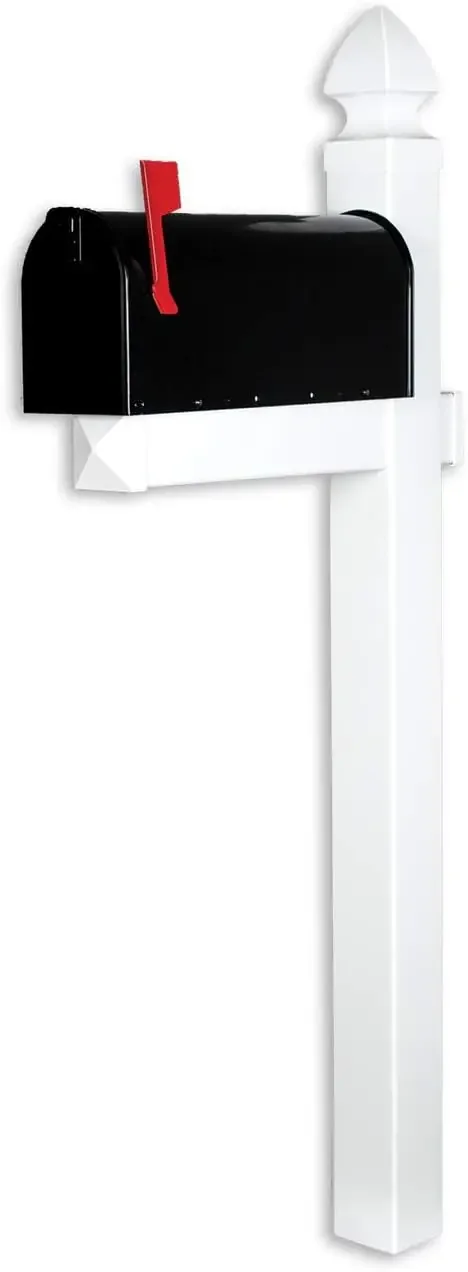 Richmond White Vinyl No-Dig Mailbox Post System with Stake | Includes ground anchor stake for easy no-dig installation. Availabl
