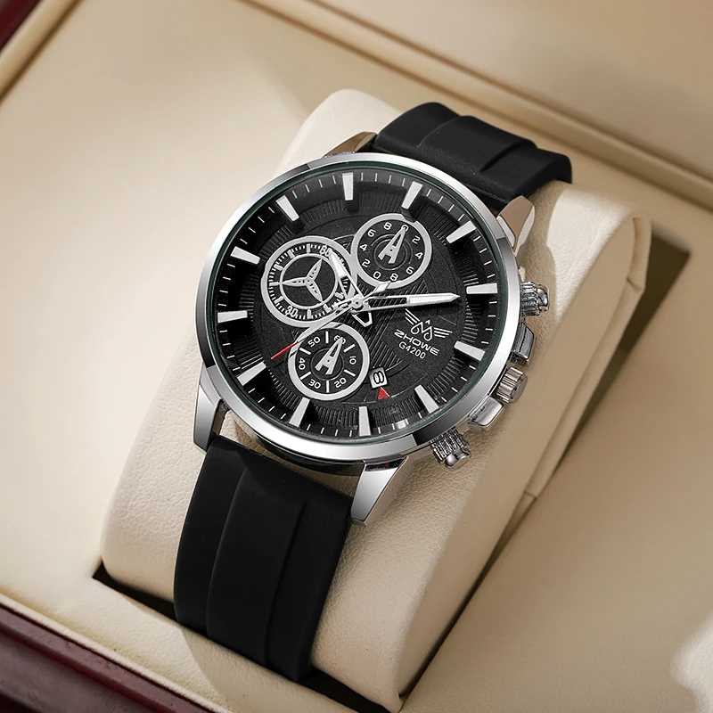 3PCS/SET Men's Handsome Sports Watch Casual Trendy Men's Calendar Silicone Quartz Watch Combination Set (excluding gift box)