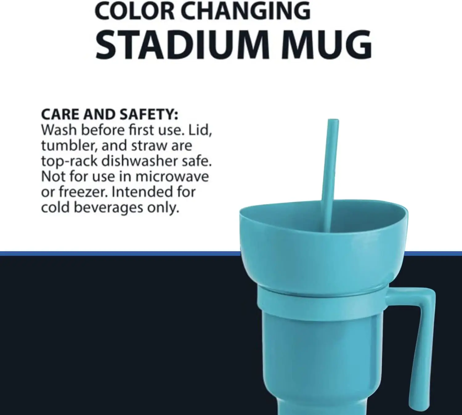 Snack and Drink Cup,Stadium Tumbler-32oz Color Changing Stadium Cups (Teal)