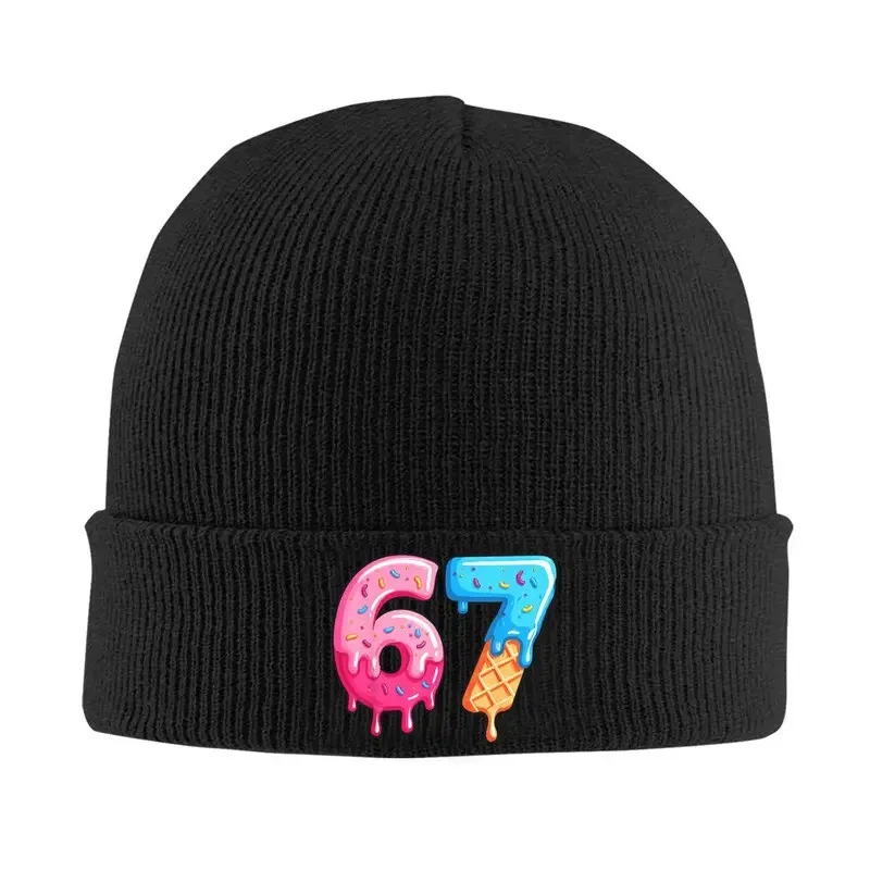 67 Ice Cream Drip Design Beanie Hat Soft Warm Stretchy Skull Cap for Casual Wear