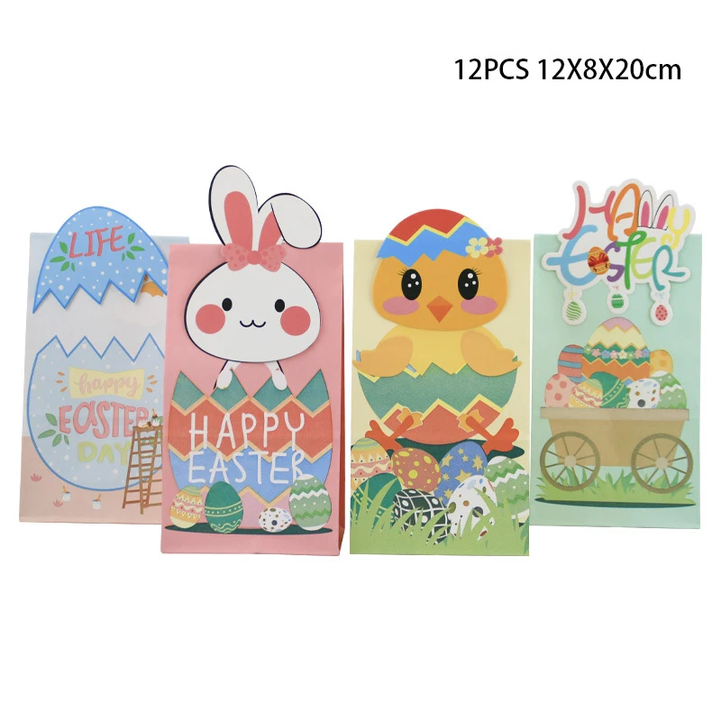 12pcs Easter Paper Gift Bags for Kids Candy Biscuit Package Rabbit Box Party Favor Gift boxes Happy Easter Birthday party Decor