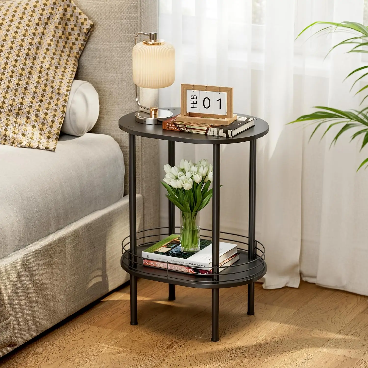

Small Round Side Table,Bedside Table with Storage, Morden Round Nightstand, Samll Side Table for Living Room，Bathroom，