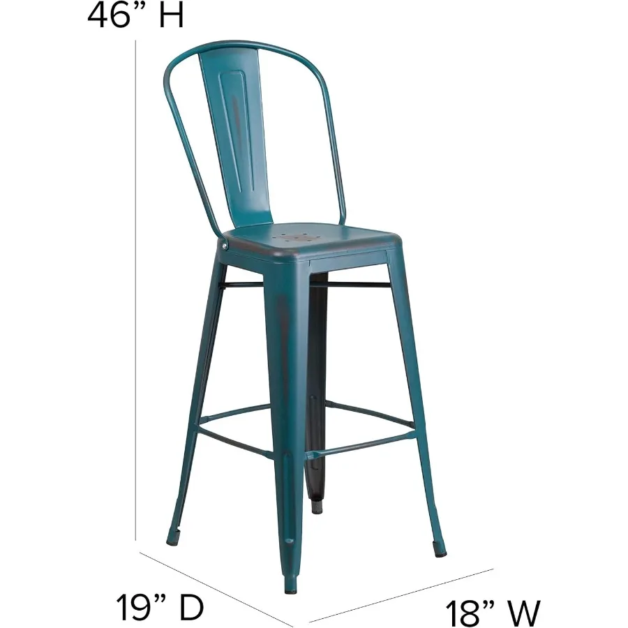 مقعد للبار داخلي وخارجي معدني أزرق مخضر من الدرجة التجارية 30 ساعة مع ظهر للمطاعم والباحات والمناطق الصالة دورا #2