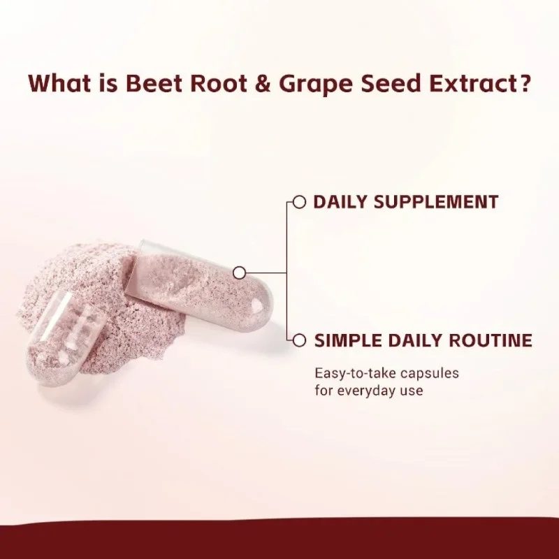 2-in-1 Organic Beetroot+grape Seed Extract Pure, Non GMO and Gluten Free 60 Capsules