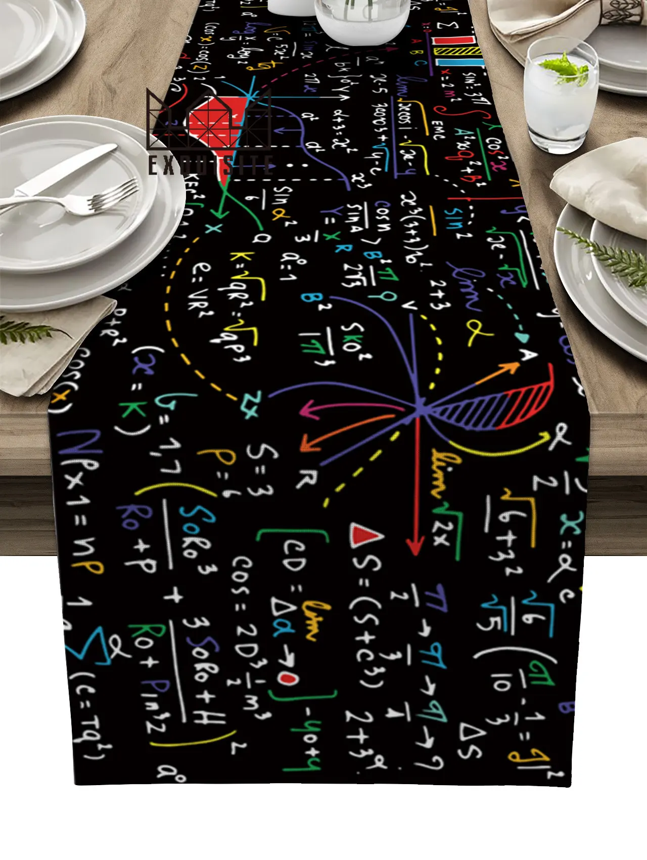 Mathematics Formula Chart Table Runner Wedding Holiday Party Dining Table Cover Cloth Placemat Napkin Home Kitchen Decoration