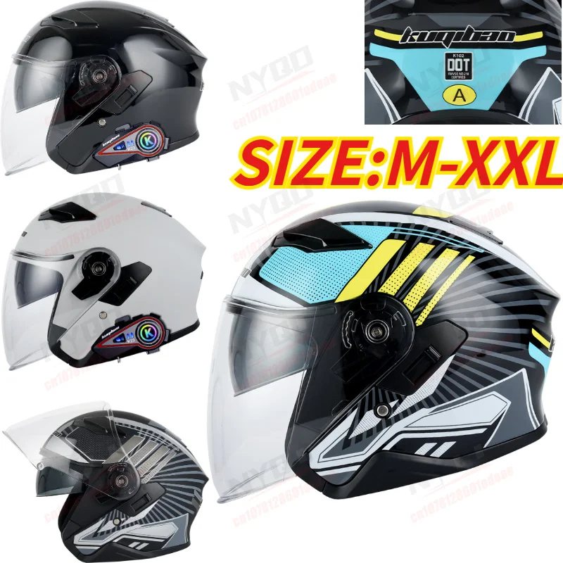 

Kuqibao Motorcycle Helmet, Half Face Dual Lens Bluetooth Helmet for Men Women E-bike, 3C Certified All Season