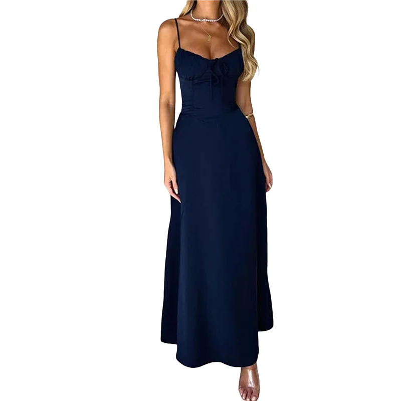 【SEE】Boho Flowy Slit Lace Up Dresses For Women Going Out A Line Casual Sundress