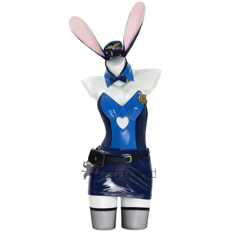 

Джуди Хоппс Зоотопия Косплей Костюм Офицер Банни Кролик Кожаный комбинезон платье поясная сумка шляпа комплект Хэллоуин женская сексуальная униформа