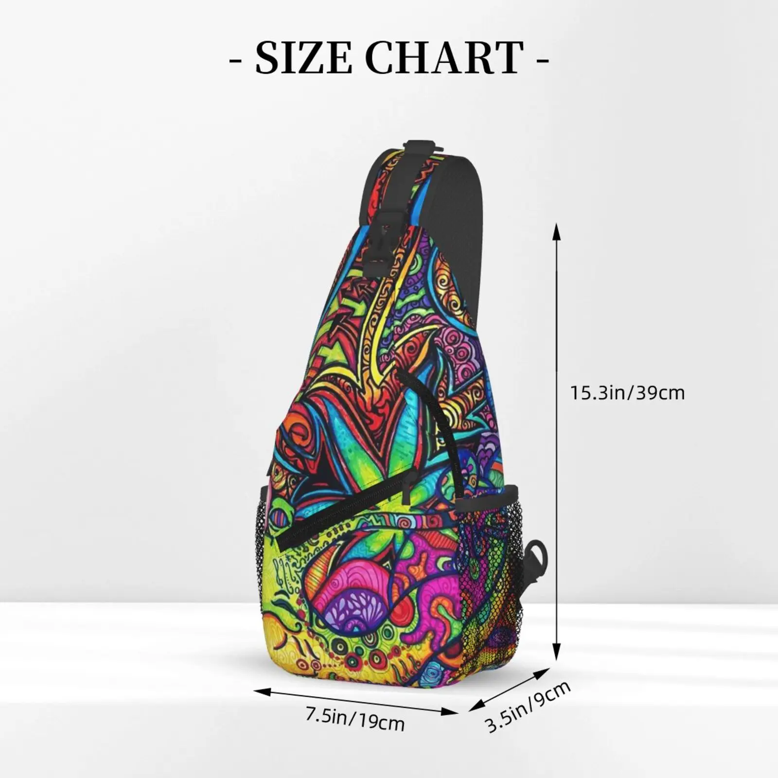 Psychedelic Trippy Rainbow Print Sling Backpack Chest Bag Waterproof Crossbody Travel Hiking Daypack for Women Men Shoulder Bag - view 3