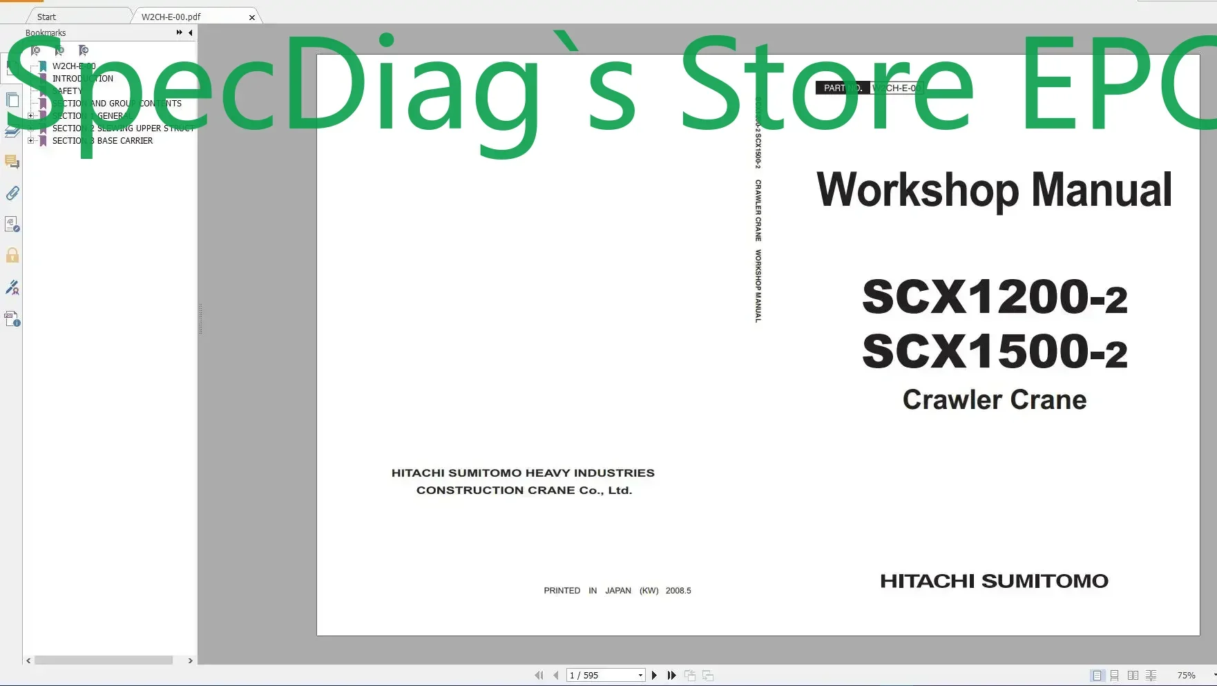 SpecDiag Hitachi Sumitomo Crawler Crane 2.2GB Parts Catalog and Operator Manual Technical & Workshop Manual