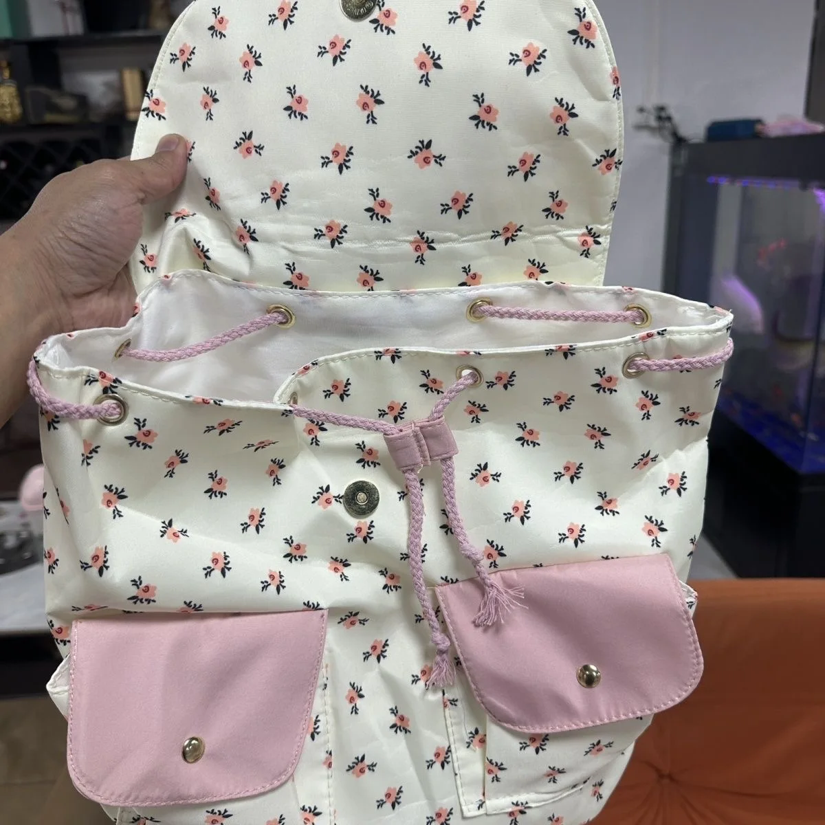 Gloomy Bear Plush Mini Backpack Kawaii Ditsy Rose Floral Drawstring Y2K Harajuku Menhera Goth Pink Cute Bag Women Girls Gift - view 5