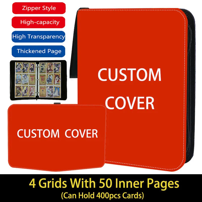 Pasta de cartões de capa personalizada, 9 bolsos, zíper, porta-cartões de negociação, coletor de cartas de anime com 50 páginas internas, suporte de até 900 cartões