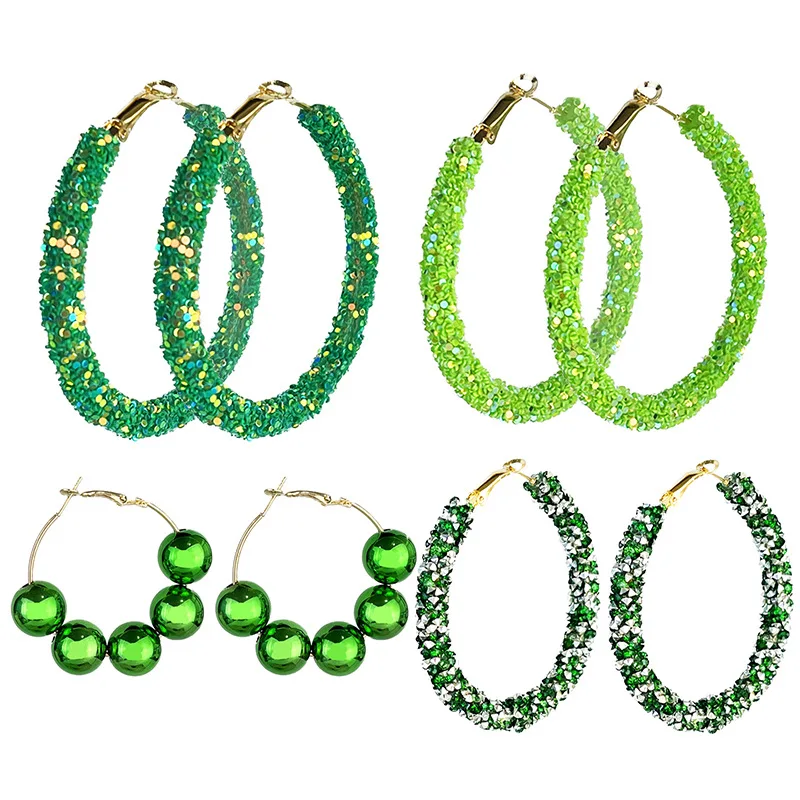 St Patricks Day Jewelry, 2025 St. Patrick’s Day Hoop Earrings for Women Green Glliter Hoops Earrings