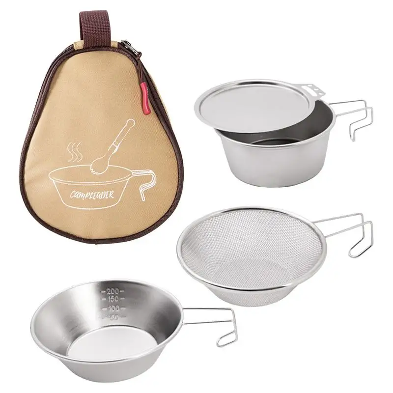 

Camp Cooking Set Mixing Bowl Set 4PCS Stainless Steel Bowls With Bag Camping Cookware Portable Camping Utensils Dishes For