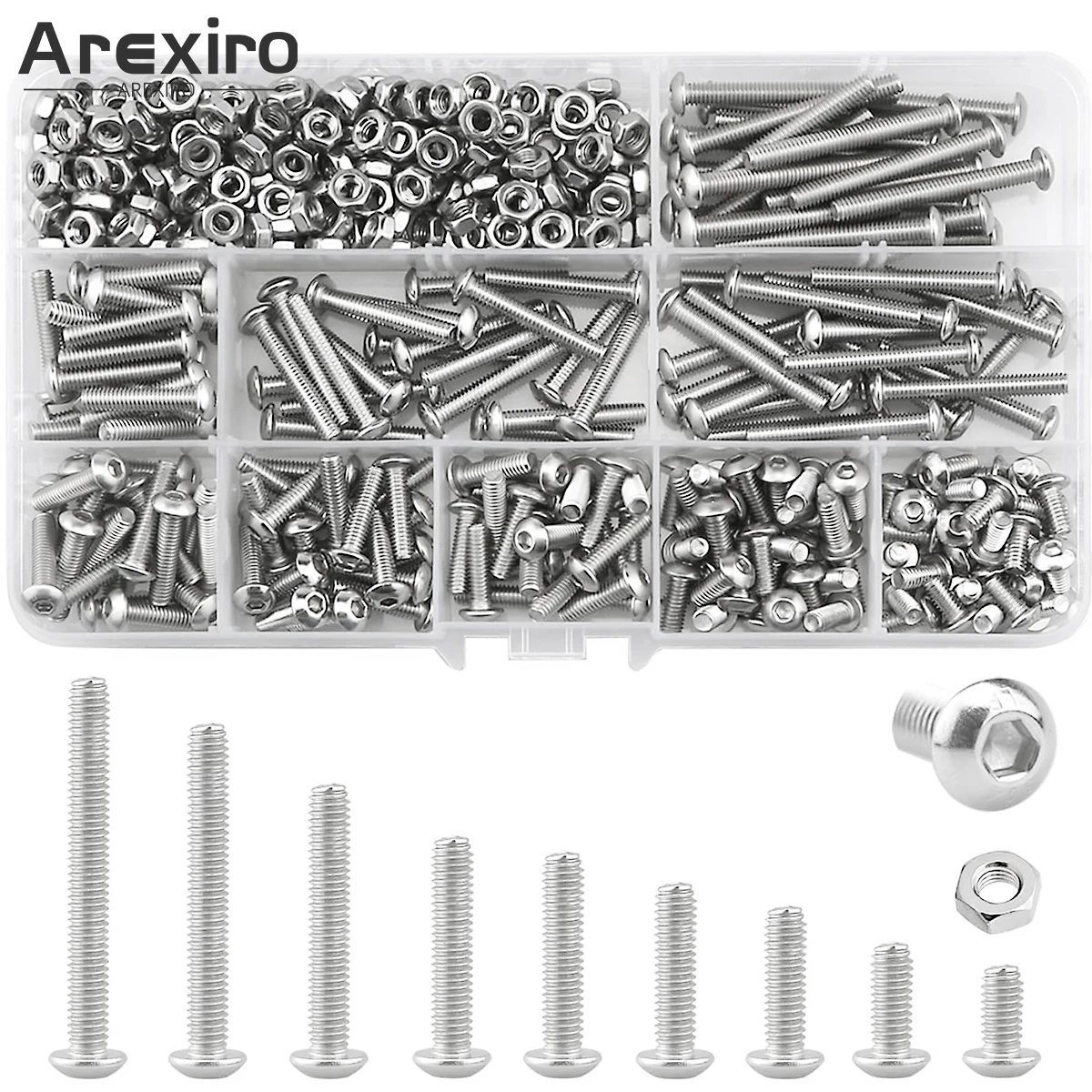 400Pcs Round Hex Head M4x8/10/14/16/18/20/35mm Stainless Steel Bolts And Nuts Set Round Head Hexagon Socket Bolts Assortment Kit