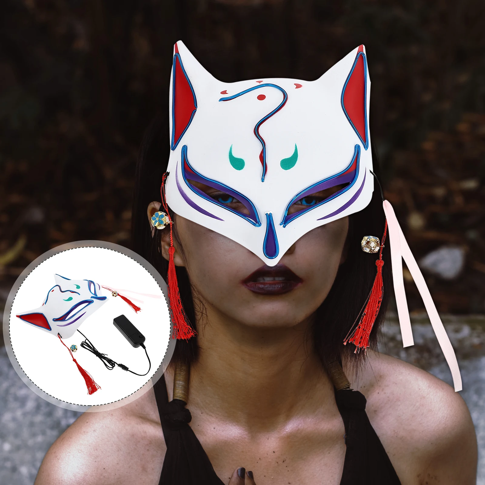 

Fox Mask Led Lighted with Lights Halloween Luminous Costume Plastic Glow Party Decorative Cosplay Child