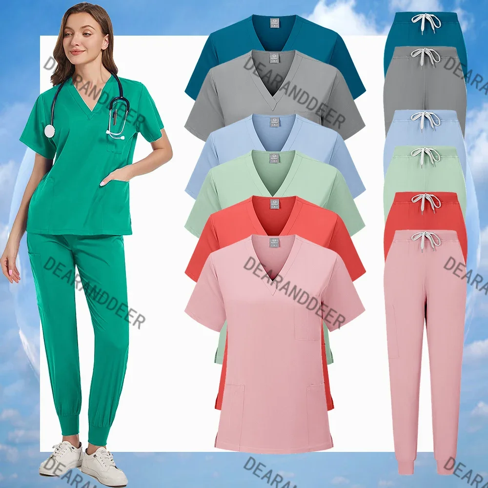 Pure color pocket shirt and sports pants nursing home caregiver nurse uniform dental clinic beauty salon pet store doctor's suit