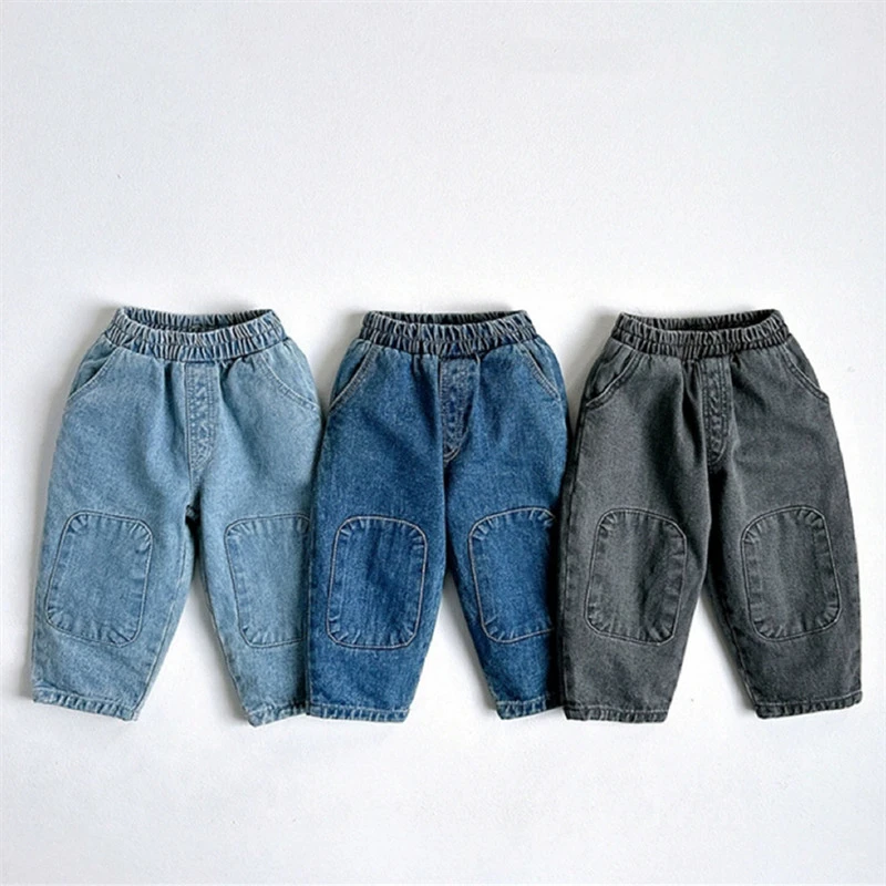 

Autumn Children's Clothing Soft Retro Kids Pockets Jeans Fashion Comfort Boy Girl Casual Denim Pants Loose Baby Cotton Trouser