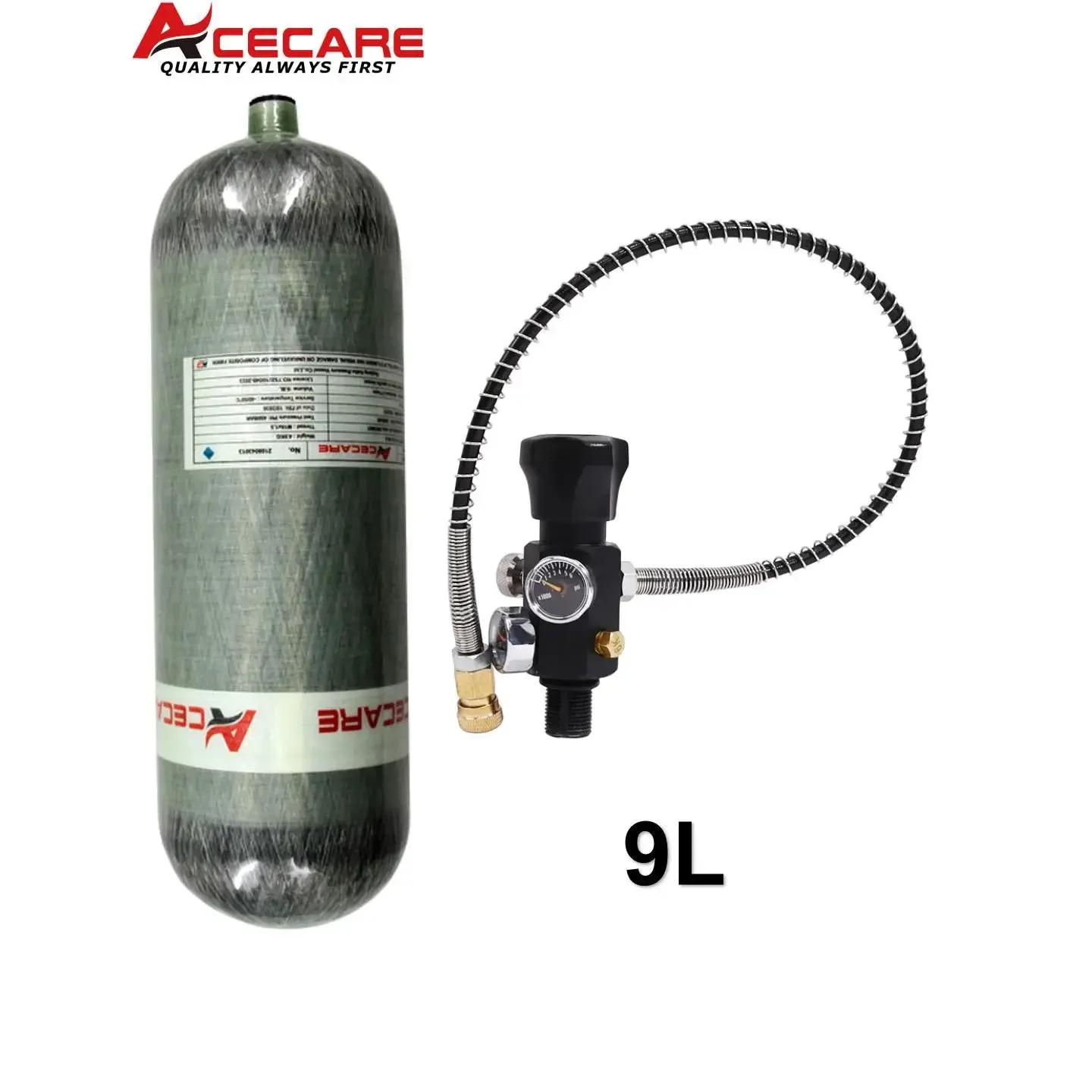 ACECARE 300Bar 9L High Pressure Carbon Fiber Diving Cylinder with Regulating valve Underwater  Swimmer Equipment M18*1.5