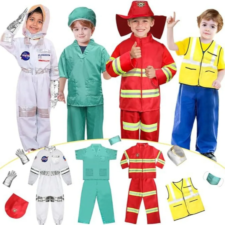 Kids Firefighter Costume Set with Full Accessories Fireman Uniform in Multiple Colors for Boys Halloween Fireman Role Play SM37