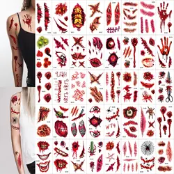 10Pcs/set Halloween Bloody Wound Tattoo Stickers DIY Simulation Scar Tattoo Skull Blood Palm Print Horror Halloween Party Decor