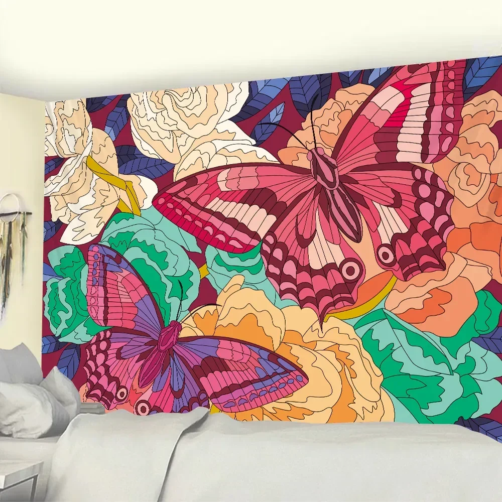 

Psychedelic Botanical Floral Butterfly Tapestry bohemian Tapestry Bohemian Dorm Room Essentials Tapestries Room Decor Tapestries