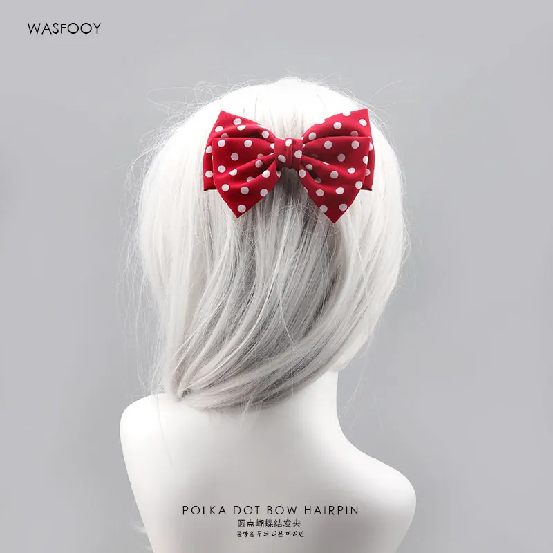 Japanese Korean Version Of Polka Dot Bow Hairpin Female Red Handmade Fabric Top Clip Crocodile Clip Hair Clip Jewelry Wholesale