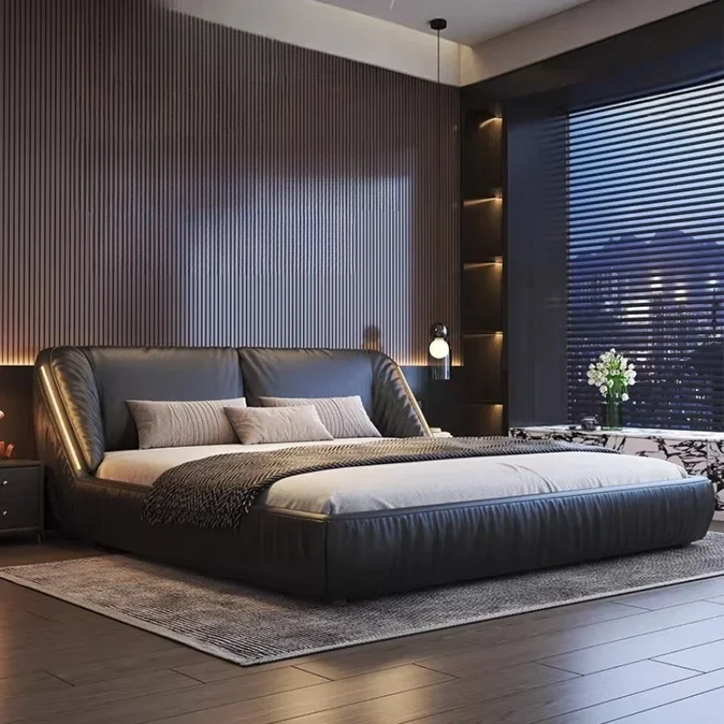 

Мебель для спальни: двуспальная кровать King Size из натуральной кожи, 180x200 см, современная, минималистичная и удобная кровать для двоих.