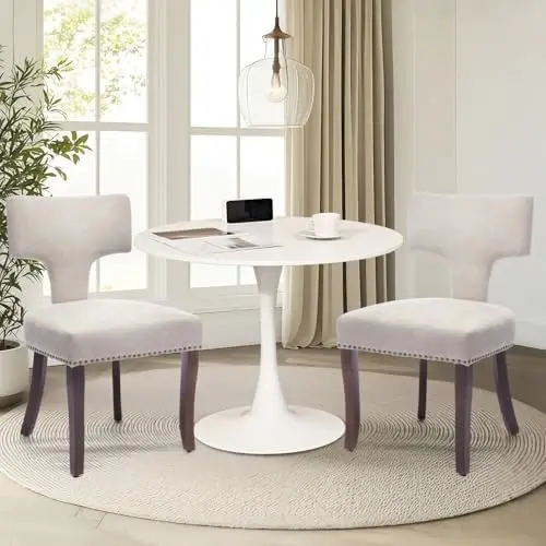 

3-Piece 31.5' Round Dining Set with Upholstered Beige Linen Chairs