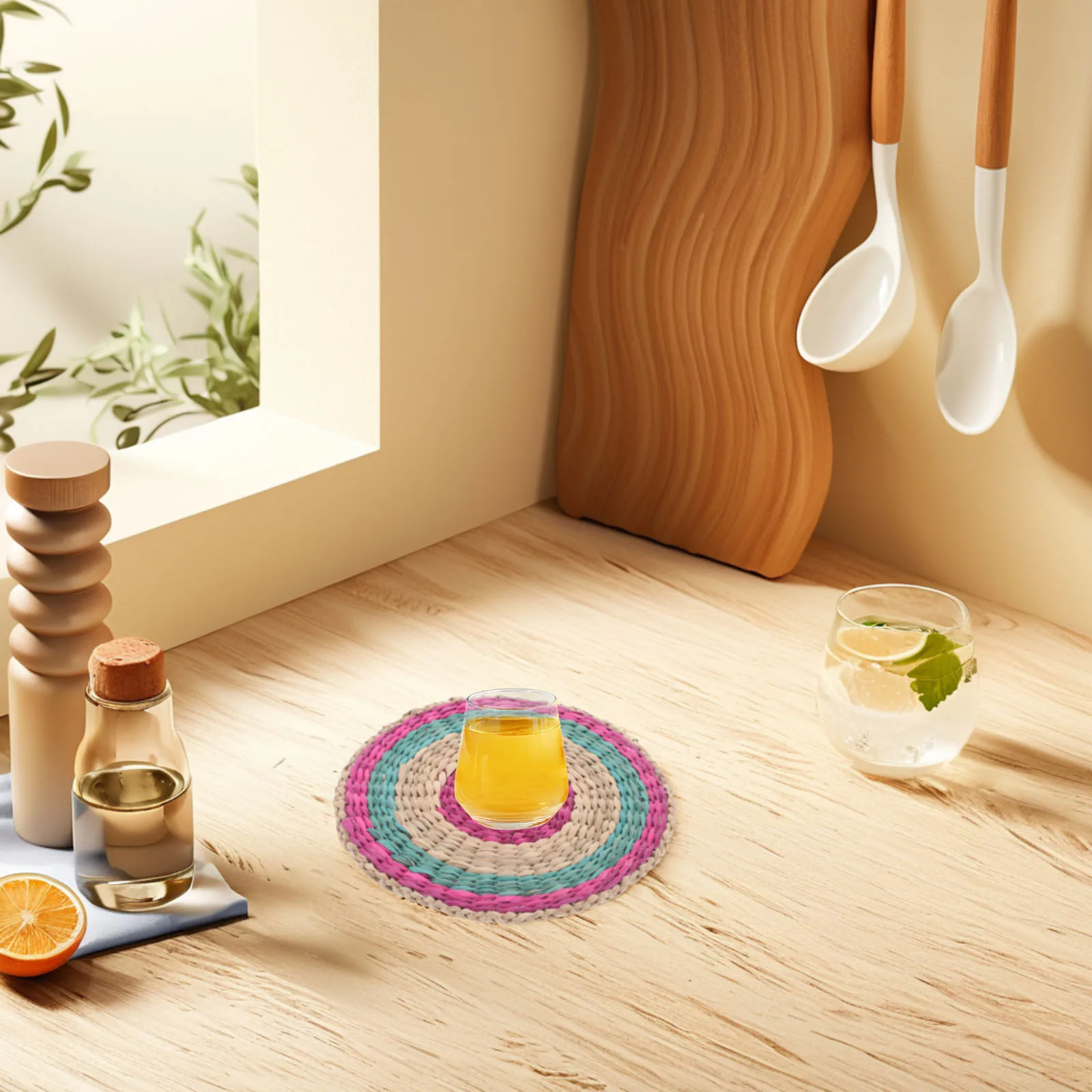 

Seagrass Placemats Round Heat Resistant Coasters H crafted Dining Table Decor Kitchen Accessories Boho BrownSilhouette