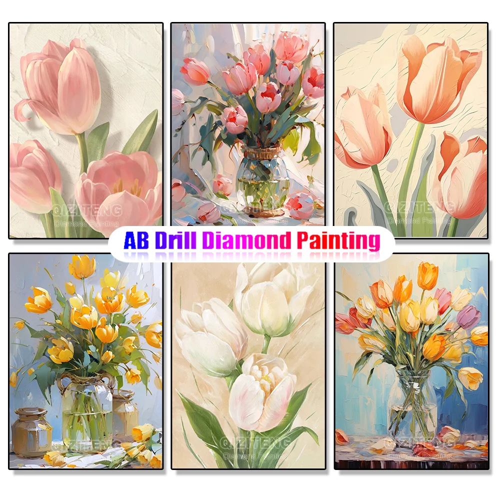 5d Diamond Painting tulip Oil Painting Series Full Mosaic Diamond Embroidery Sunflower Lily DaisyHome Decoration New 2023