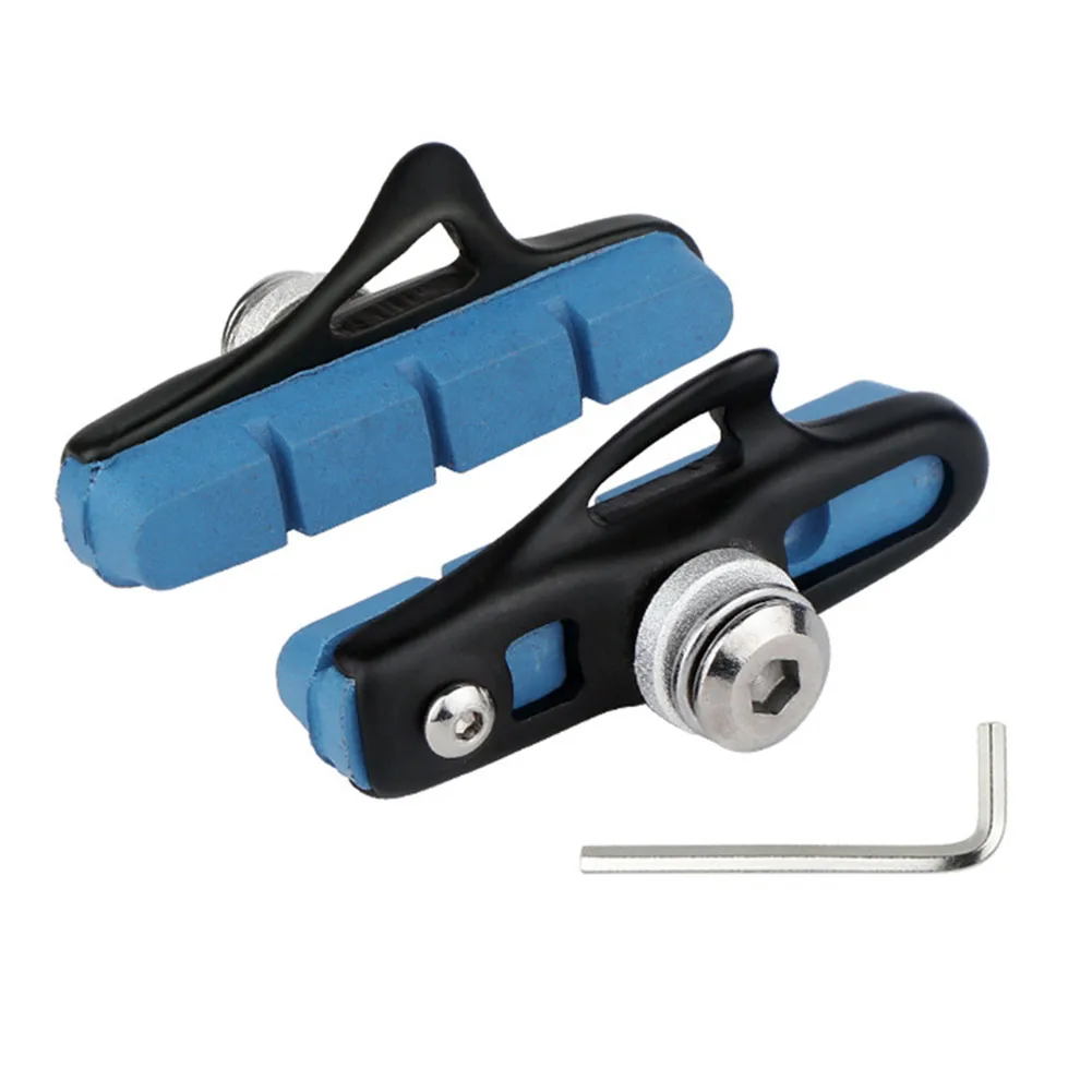 

Тормозные колодки для велосипеда C-Brake, 55 мм, черный корпус, синие накладки, дизайн с направляющими пазами, снимаются для замены без использования инструментов