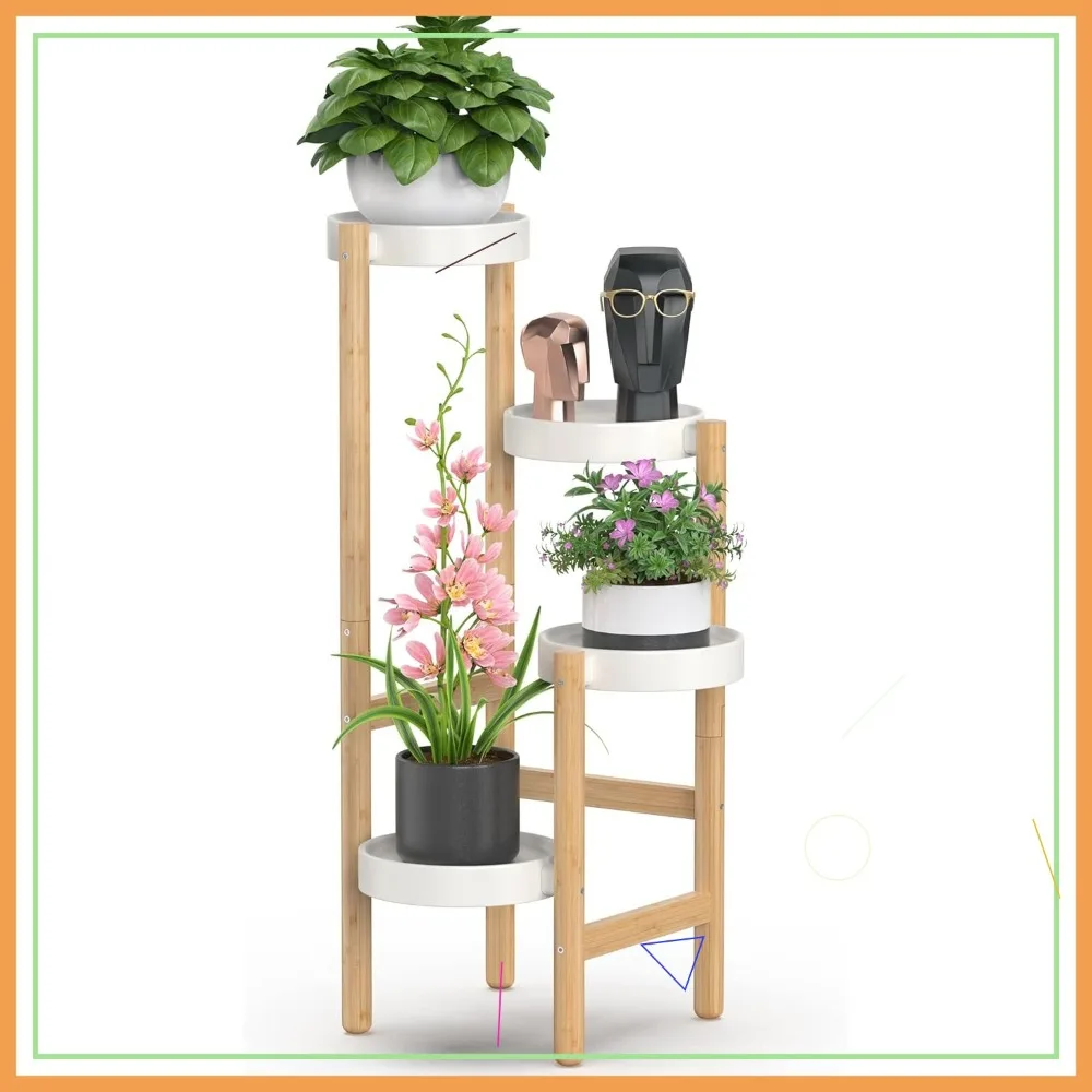 

4 Tier Tall Corner Plant Stand Holder for Indoor Outdoor Garden Home Display Rack, Bamboo Material
