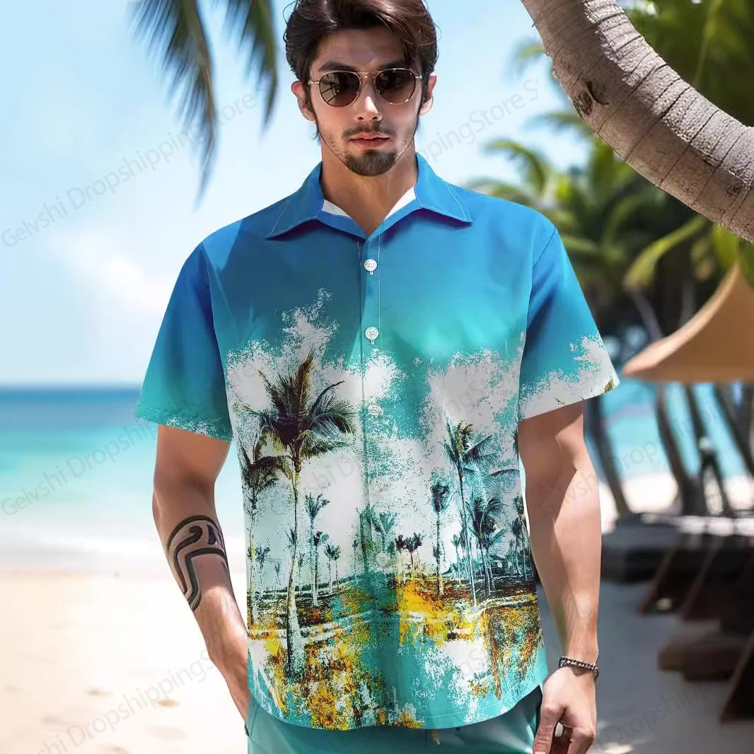 

Summer Print Hawaiian Shirts For Men Women Fashion Short Sleeve Button Up Beach Shirt Vocation Camisas Men's Shirt Coconut Tree