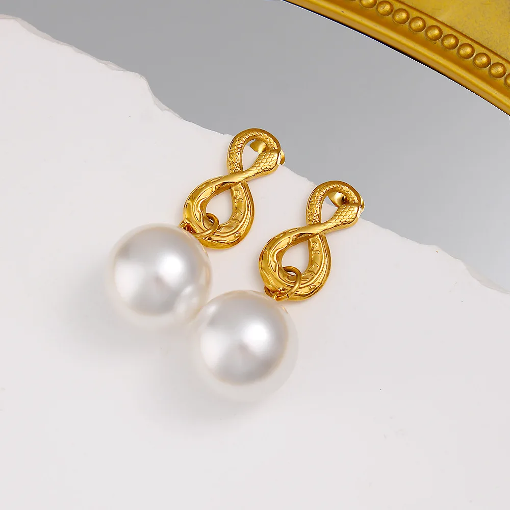 DIY accessories Hot-selling hip-hop antique 8-character python imitation pearl pendant earrings creative design stainless steel