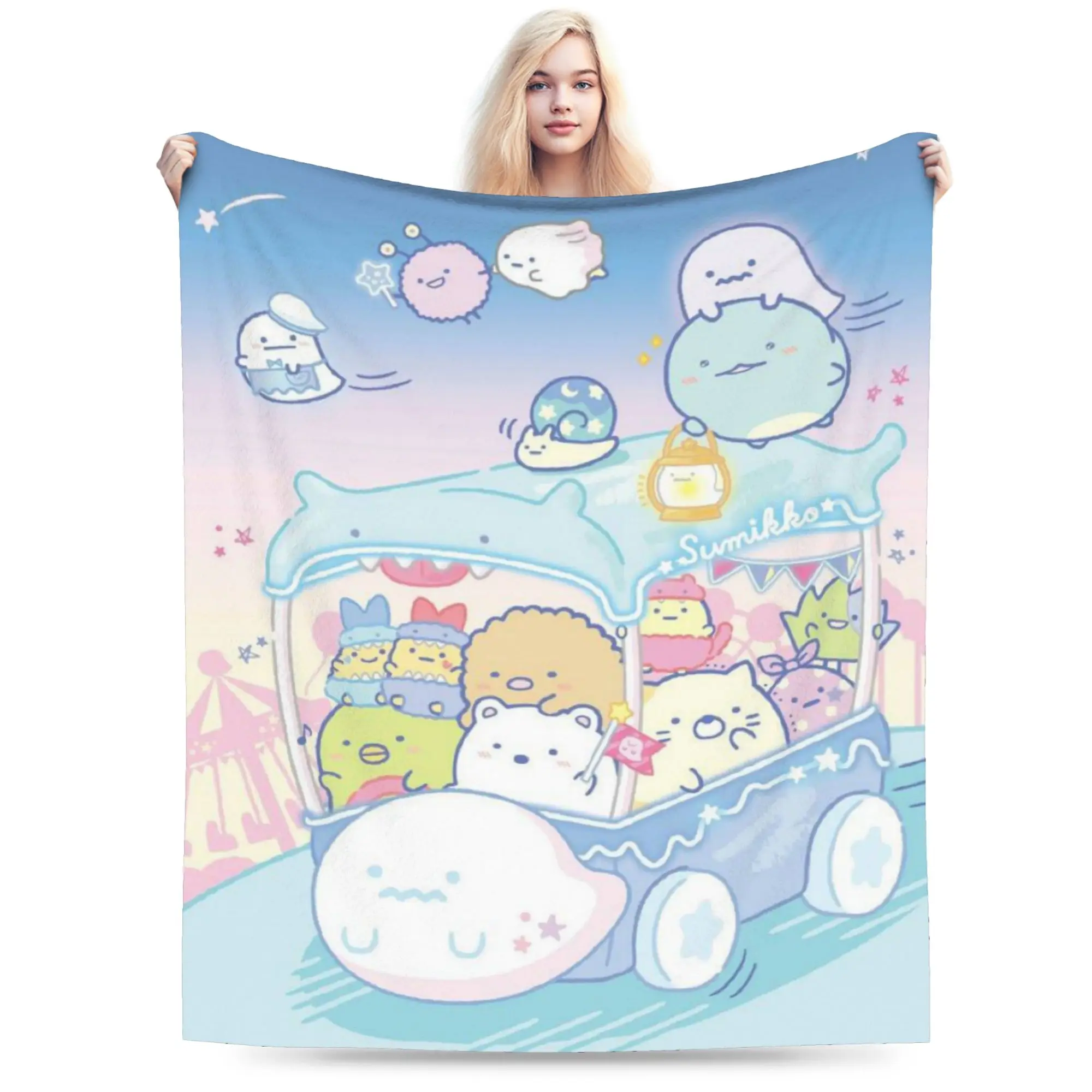 Koc Sumikko Gurashi Kawaii Biały Niedźwiedź Akcesoria Lekki Cienki Polar Wygodne Narzuty na Łóżko