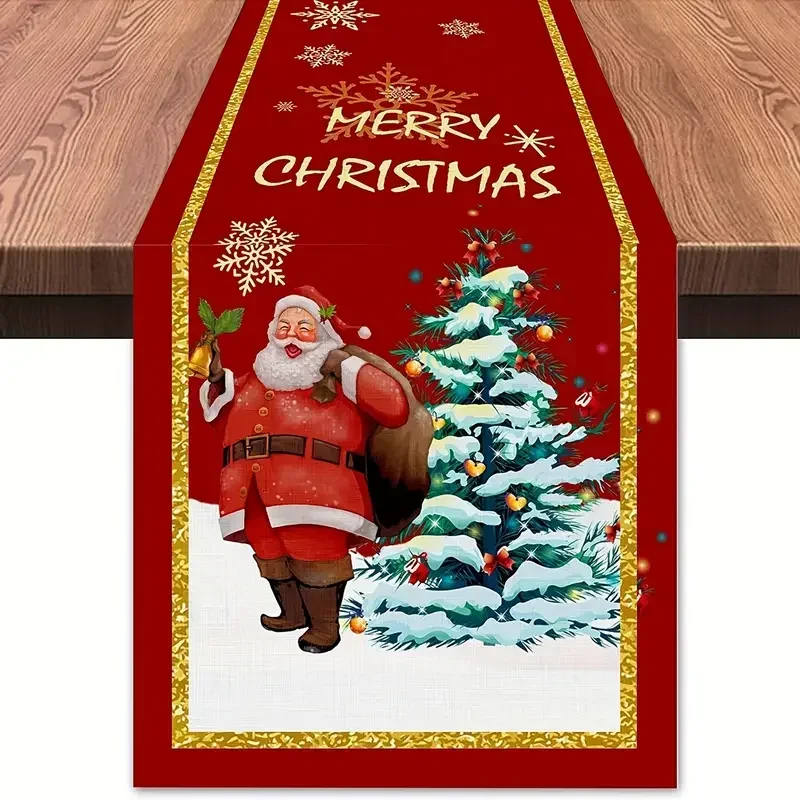 

Santa Claus Festive Christmas Linen Table Runners Dresser Scarf Decor Durable Dining Table Runners Christmas Party Decorations