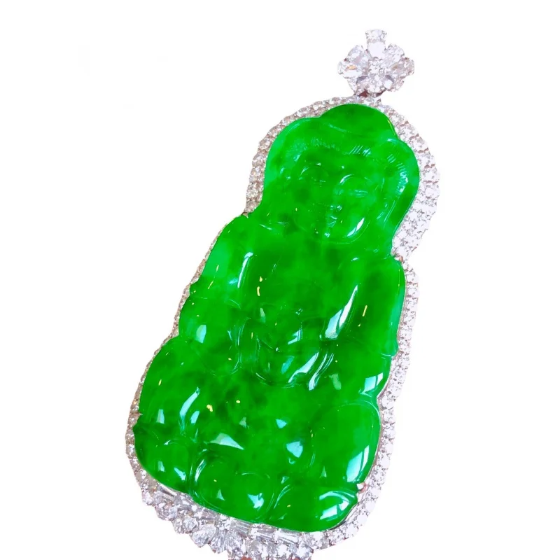 Natural Myanmar Mine Timber Jade Goddess of Mercy Pendant