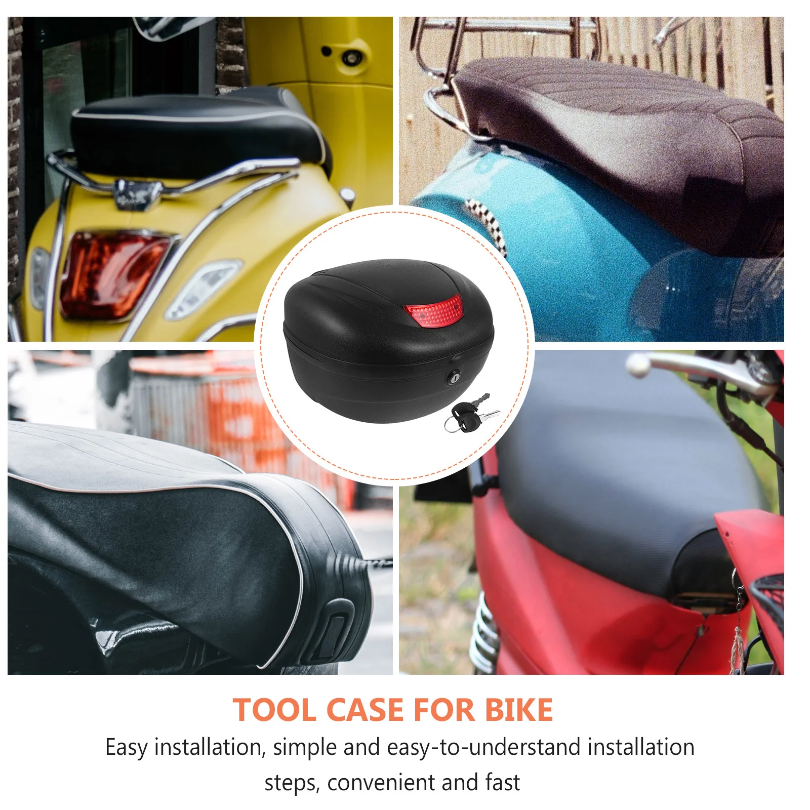 

Motorcycle Top Case Plastic Rainproof Reflective Design Large Storage Motorcycle Rear Tail Box Electric Bike Trunk