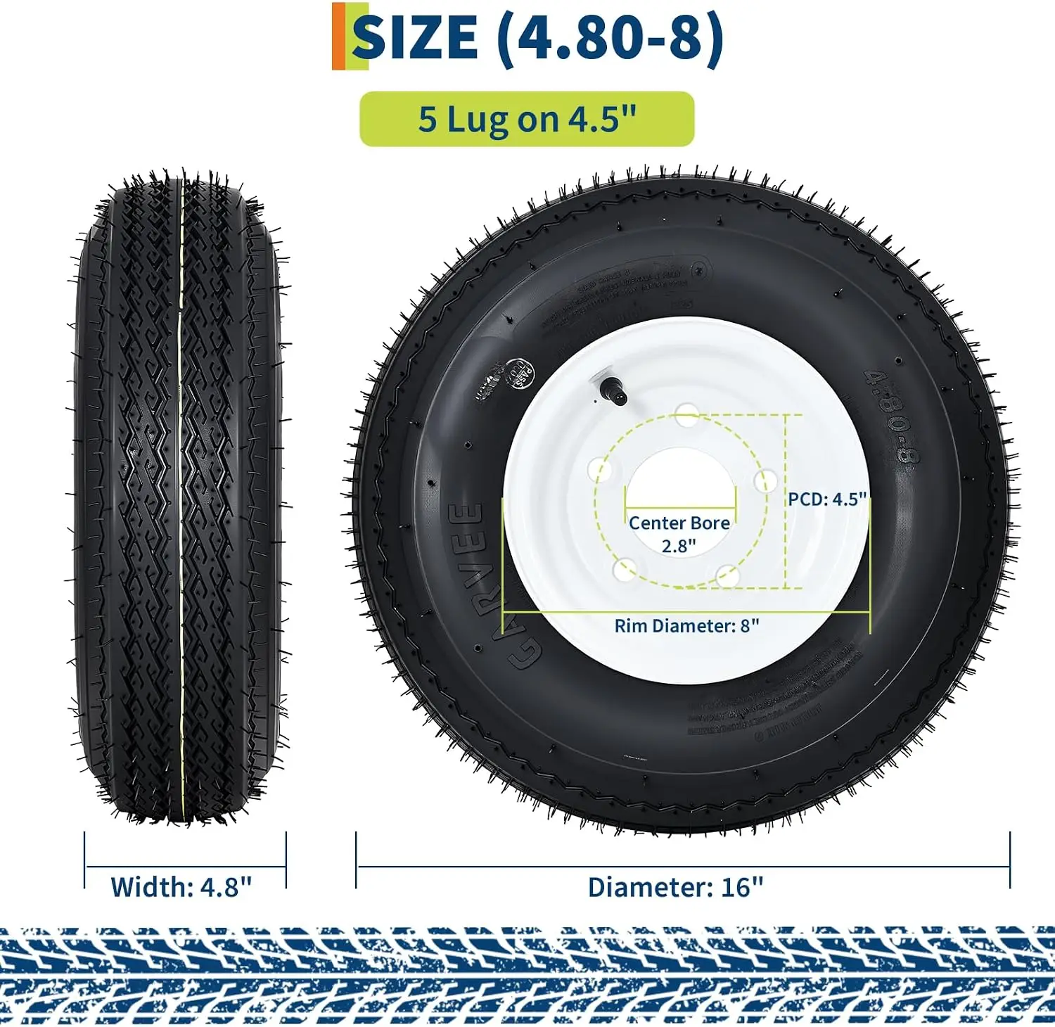 2-Pack 4.80-8 Trailer Tires on 8