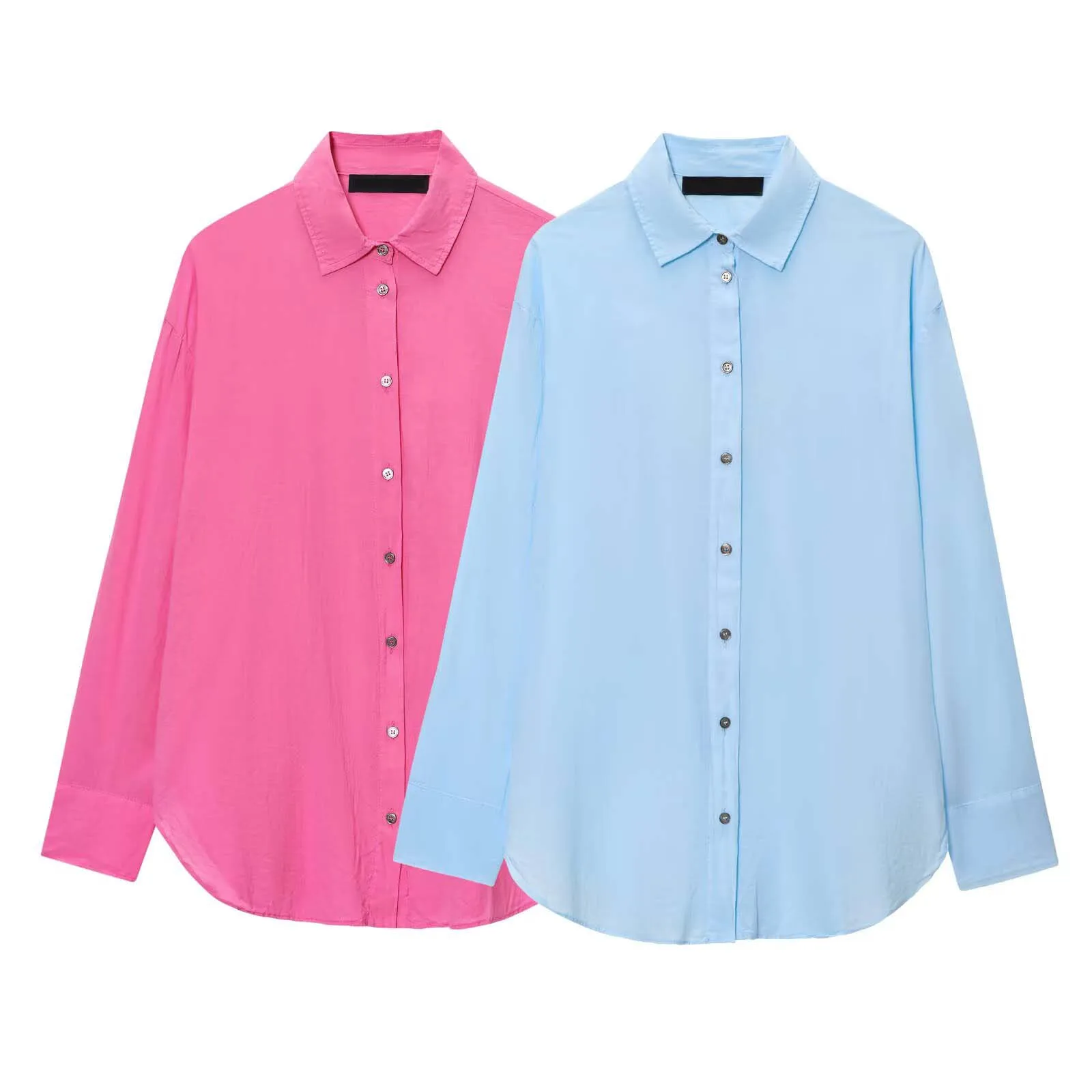 

Fashion Blue Shirt Women Single Breasted Long Sleeve Turn-down Collar Loose Blouse Female 2025 New Spring Office Lady Casual Top