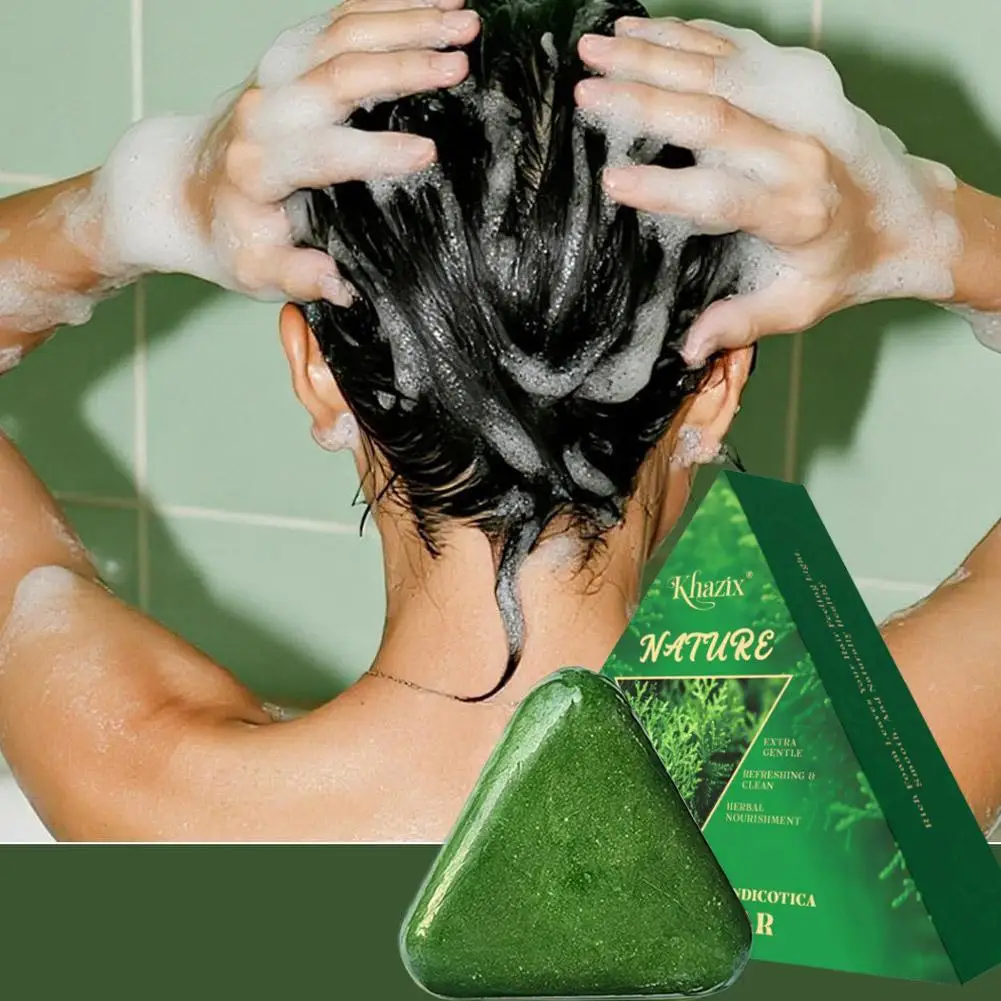 1/2 قطعة قالب شامبو مثلث، قالب شامبو عشبة عثمانية، شامبو صابون طبيعي سبعة أخضر، يهدئ ويقوي الشعر للنساء والرجال