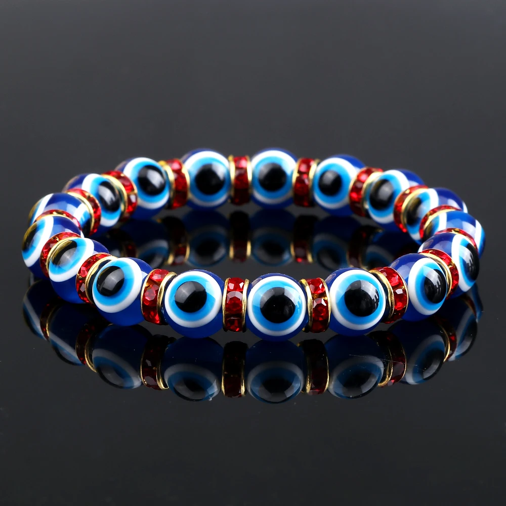 Bracelets élastiques mauvais œil faits à la main pour femmes et hommes, pierre naturelle perlée, bijoux de mode, cadeaux de prière porte-bonheur, yoga, mn