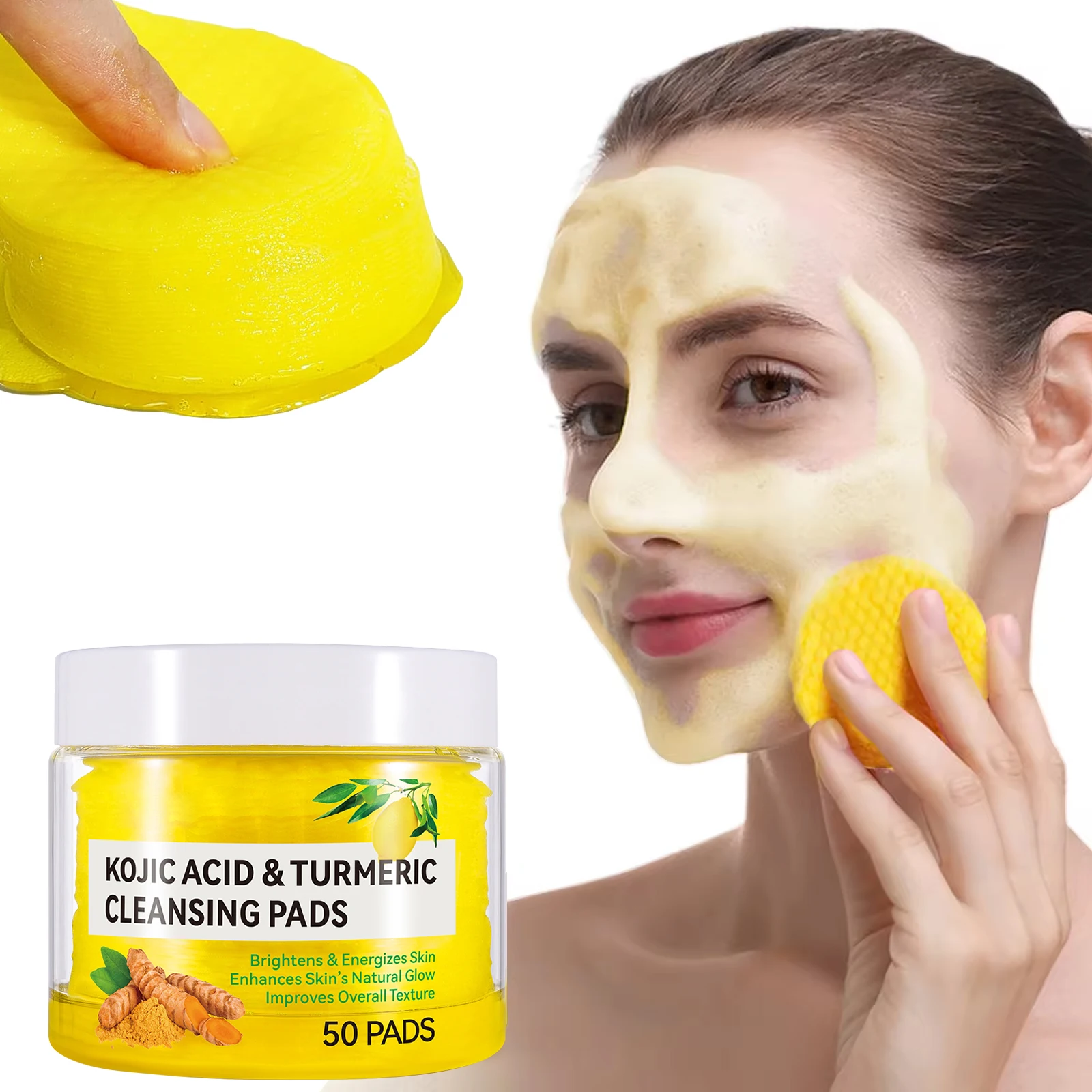 50 Uds. Almohadillas de limpieza de cúrcuma de ácido kójico curcuma Longa raíz esponjas faciales almohadillas exfoliantes limpieza diaria producto para el cuidado de la piel